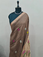 Chocolate Brown Pure Silk Linen Saree 1