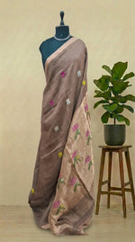 Chocolate Brown Pure Silk Linen Saree