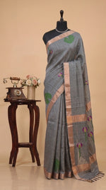 Metal Grey Pure Silk Linen Saree