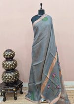Metal Grey Pure Silk Linen Saree