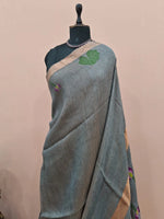 Metal Grey Pure Silk Linen Saree 1