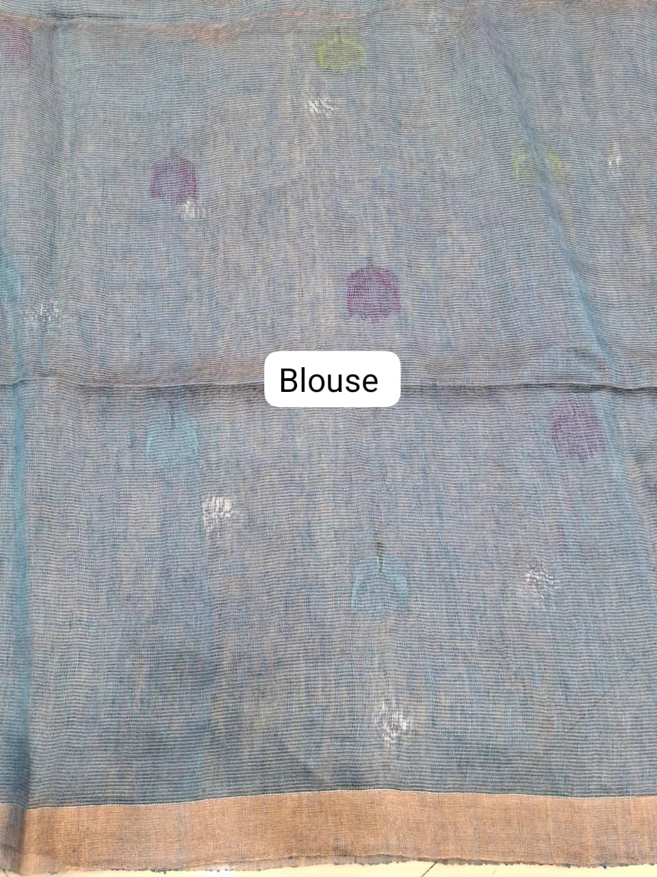 Baby Blue Pure Silk Linen Saree Blouse