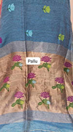 Baby Blue Pure Silk Linen Saree pallu