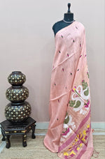 Peach Pure Silk Linen Saree