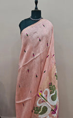 Peach Pure Silk Linen Saree 1