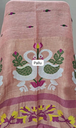 Peach Pure Silk Linen Saree pallu