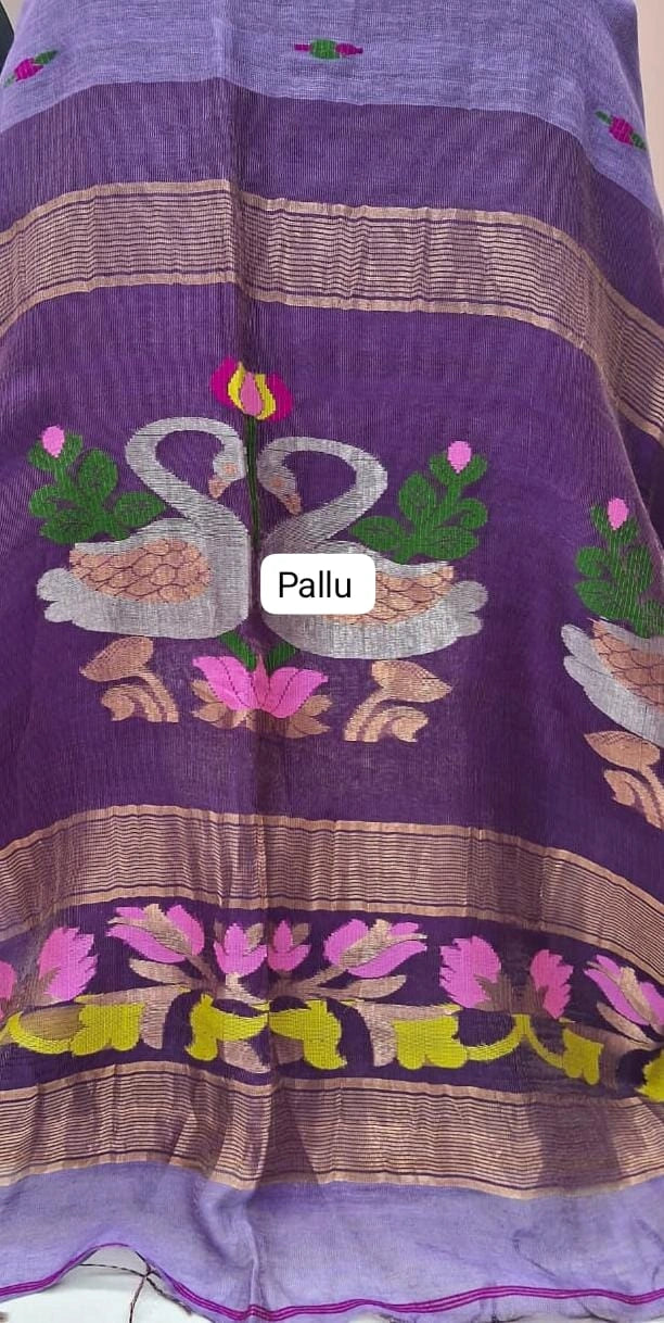 Lavender Pure Silk Linen Saree pallu