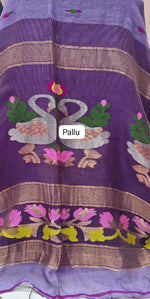 Lavender Pure Silk Linen Saree pallu