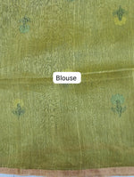 Bright Green Pure Silk Linen Saree blouse