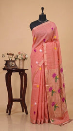 Dark Peach Pure Silk Linen Saree 