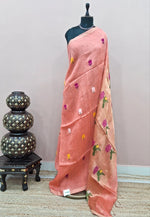 Dark Peach Pure Silk Linen Saree 