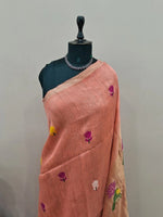 Dark Peach Pure Silk Linen Saree  1
