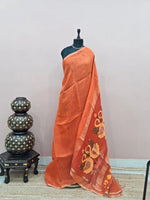 Dark Orange Pure Silk Linen Saree