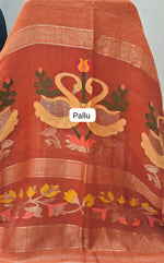 Dark Orange Pure Silk Linen Saree pallu