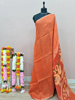 Dark Orange Pure Silk Linen Saree