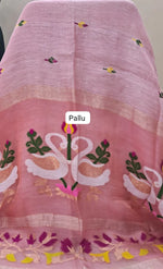 Baby Pink Pure Silk Linen Saree pallu