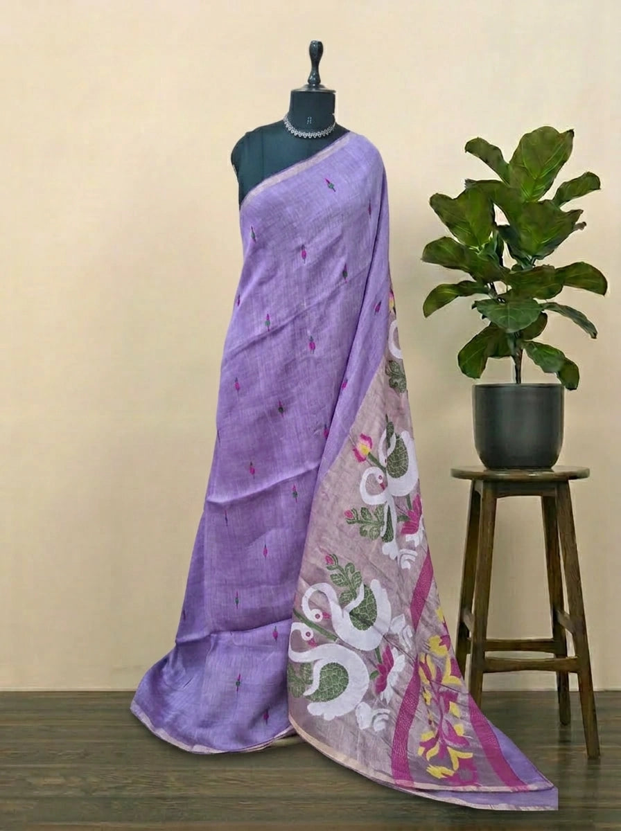 Light Lavender Pure Silk Linen Saree