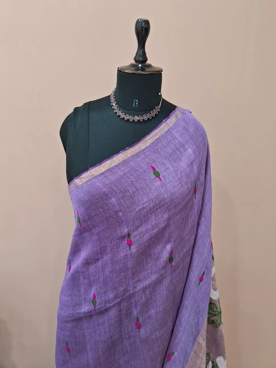 Light Lavender Pure Silk Linen Saree 1