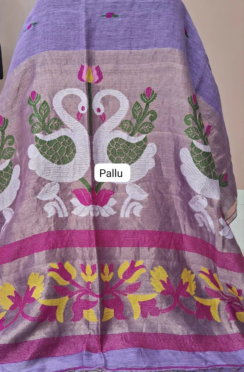 Light Lavender Pure Silk Linen Saree pallu