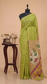 Light Green Pure Silk Linen Saree