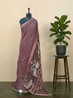 Dark Chocolate Brown Pure Silk Linen Saree 