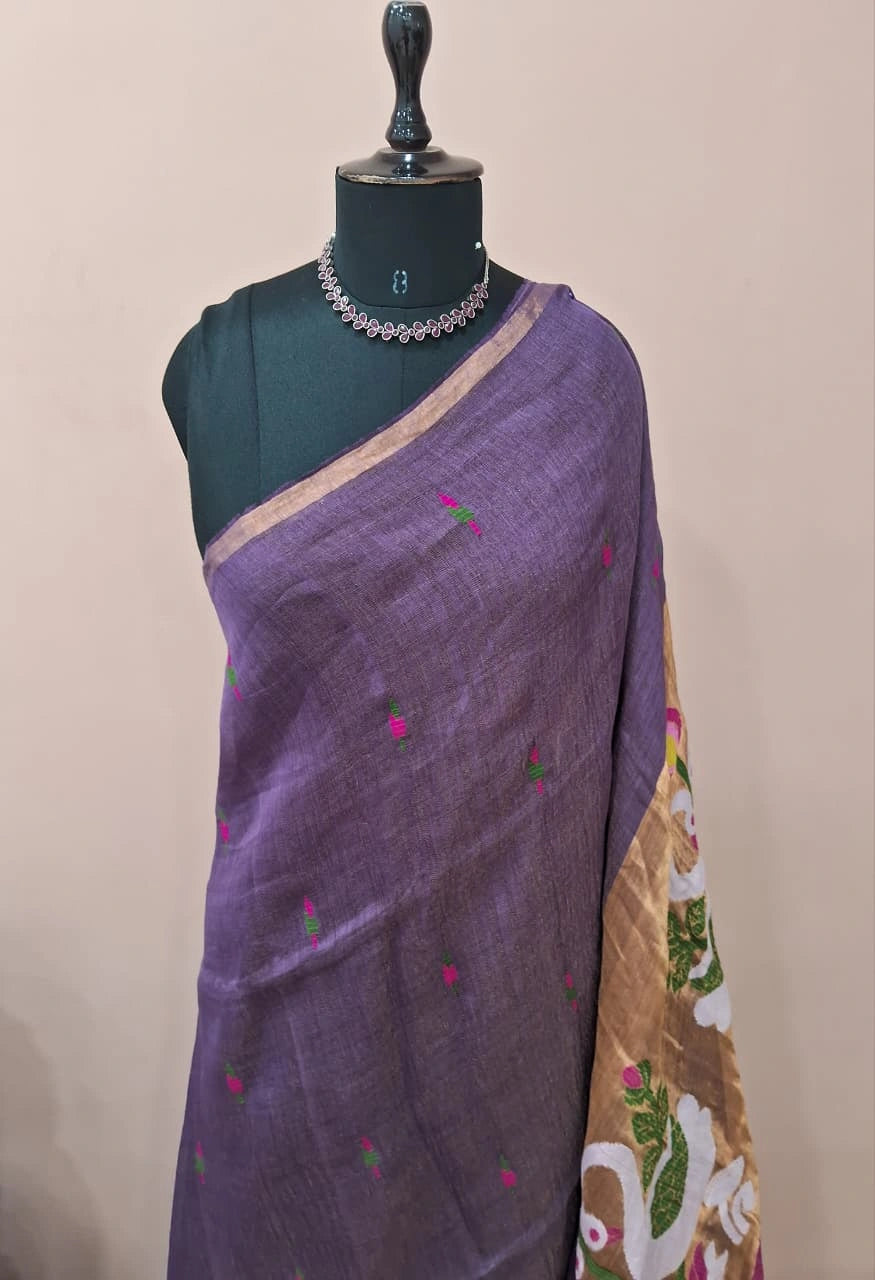 Light Purple Pure Silk Linen Saree 1