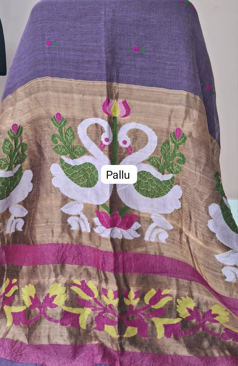 Light Purple Pure Silk Linen Saree pallu