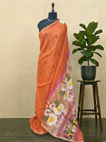 Orange Pure Silk Linen Saree 