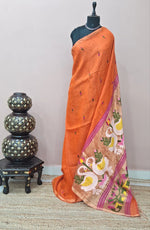 Orange Pure Silk Linen Saree 
