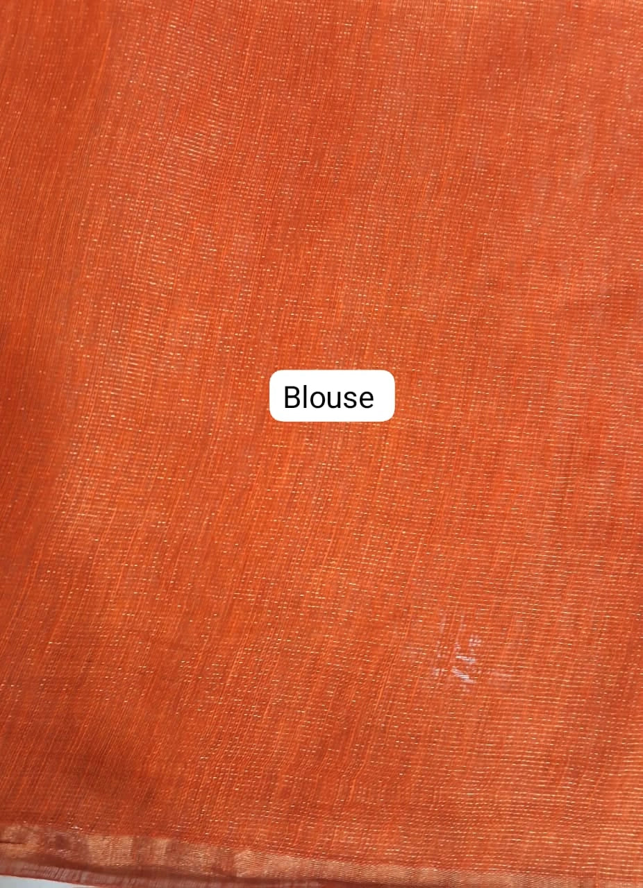 Orange Pure Silk Linen Saree Blouse