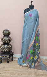Elegant Grey Pure Silk Linen Saree