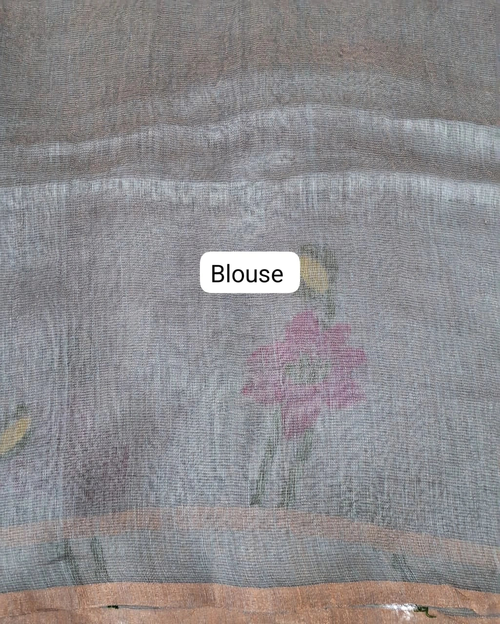 Elegant Grey Pure Silk Linen Saree Blouse