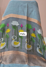 Elegant Grey Pure Silk Linen Saree Pallu
