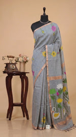 Elegant Grey Pure Silk Linen Saree