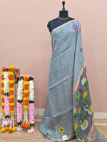 Elegant Grey Pure Silk Linen Saree