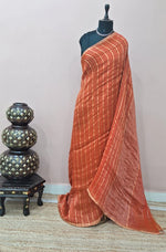 Dark Orange Pure Silk Linen Saree
