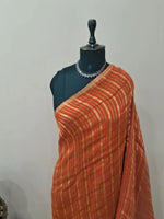 Dark Orange Pure Silk Linen Saree 1