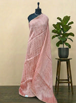Graceful Light Peach Pure Silk Linen Saree