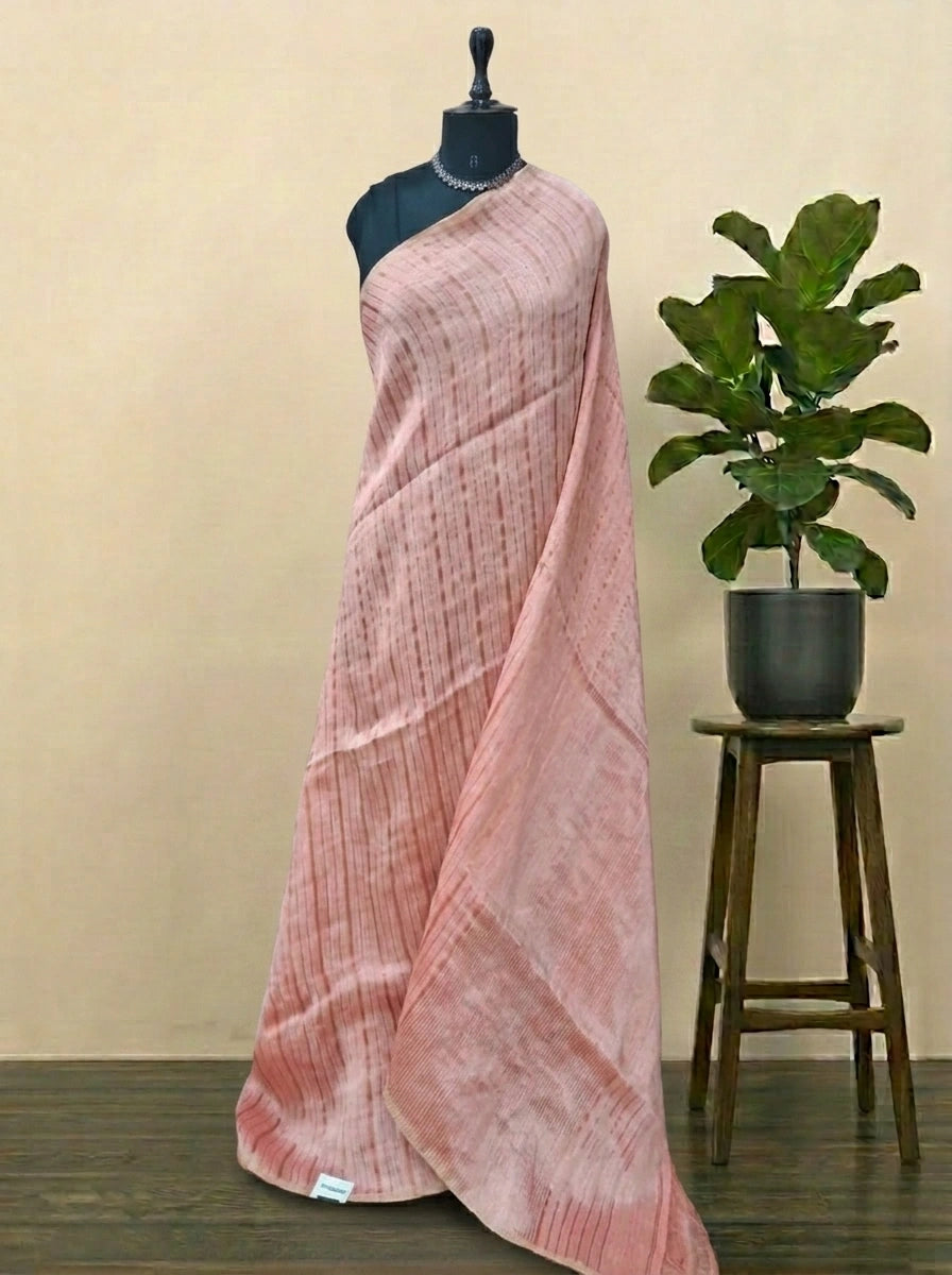 Graceful Light Peach Pure Silk Linen Saree
