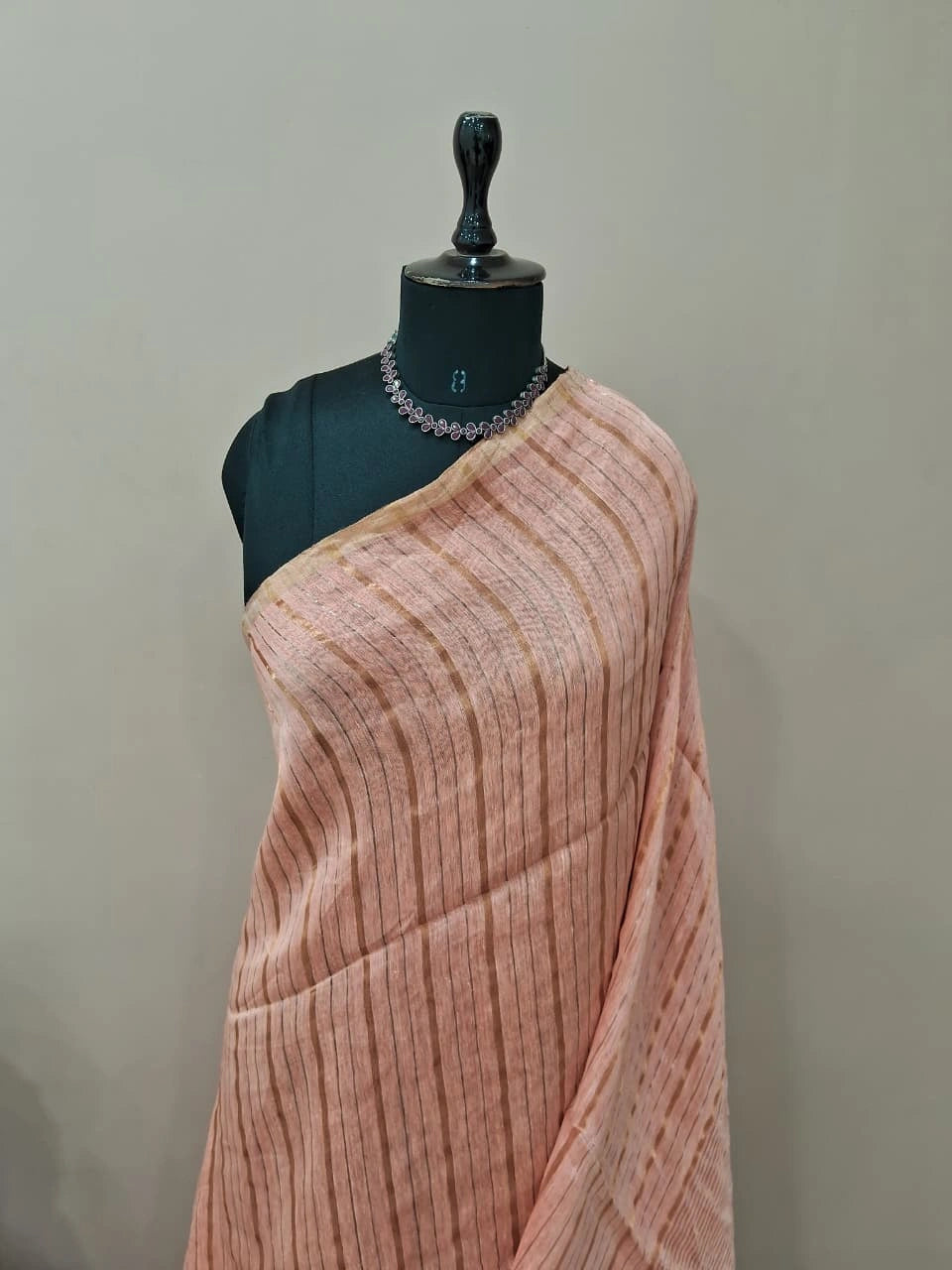 Graceful Light Peach Pure Silk Linen Saree 1