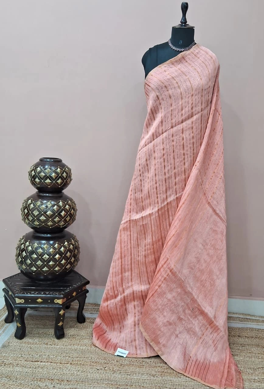 Graceful Light Peach Pure Silk Linen Saree