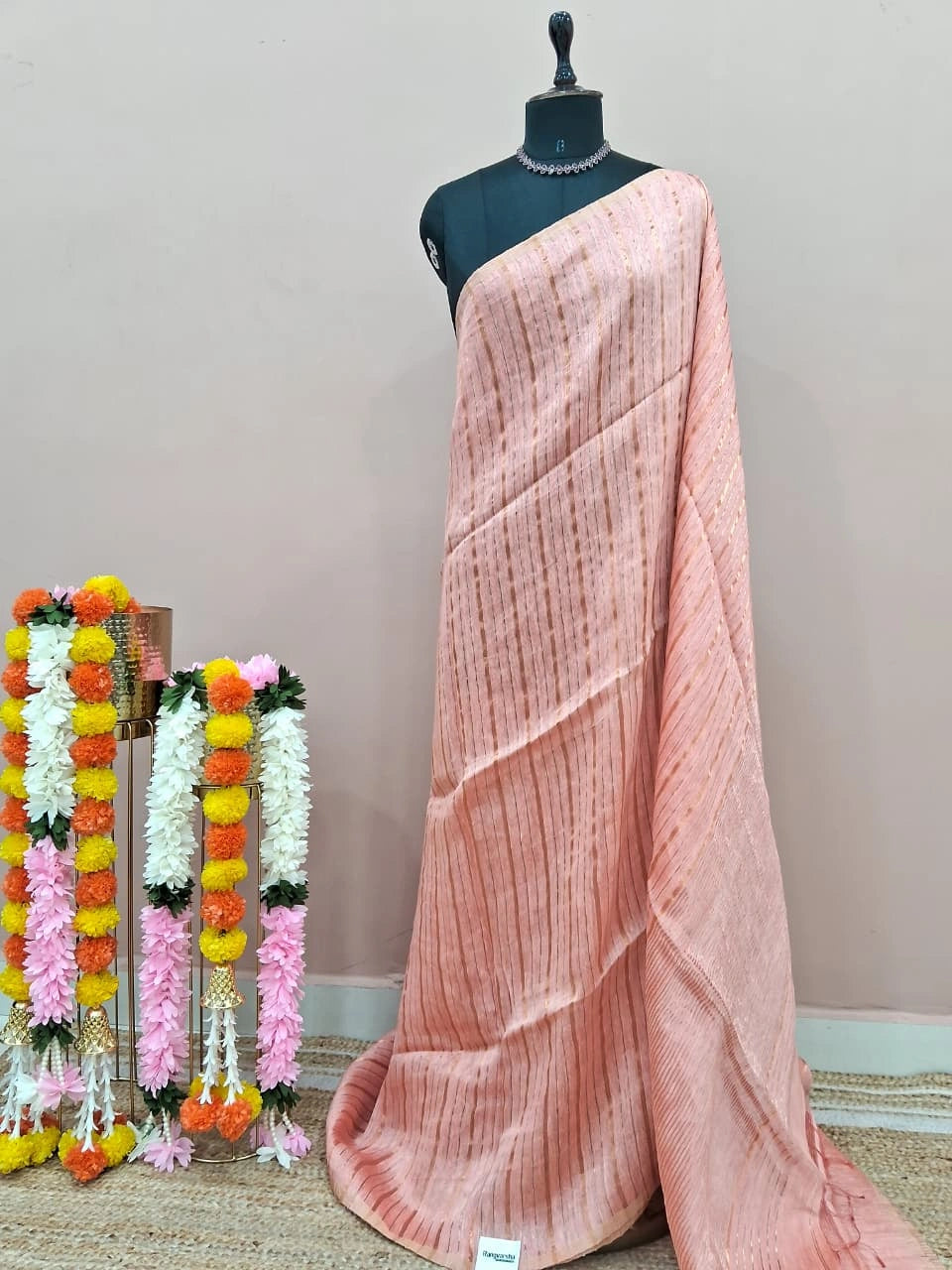 Graceful Light Peach Pure Silk Linen Saree