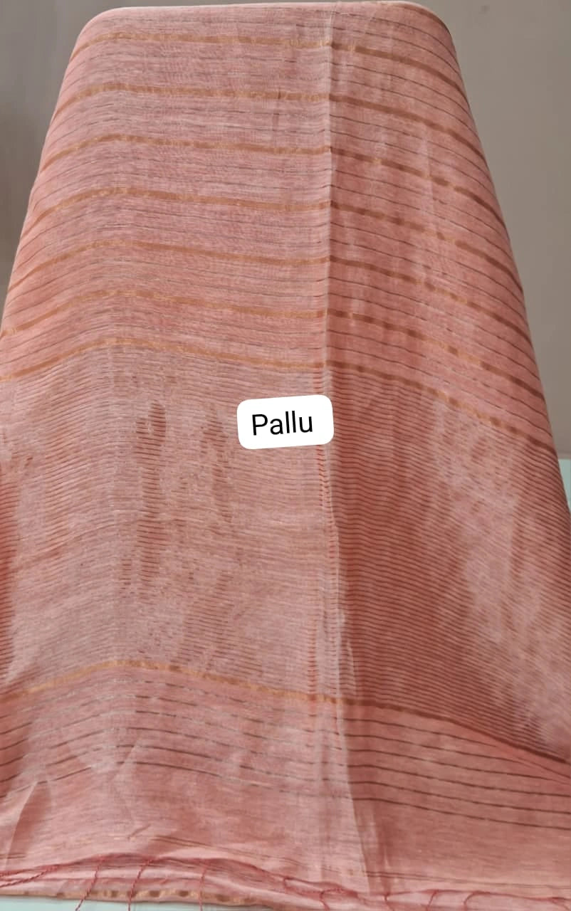 Graceful Light Peach Pure Silk Linen Saree Pallu