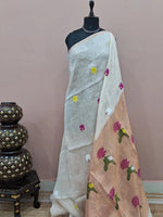 Off-White Pure Silk Linen Saree