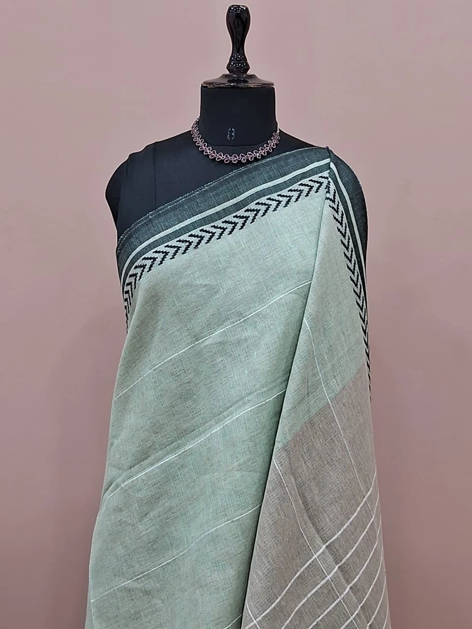 Light Mint Green Pure Linen Saree 1