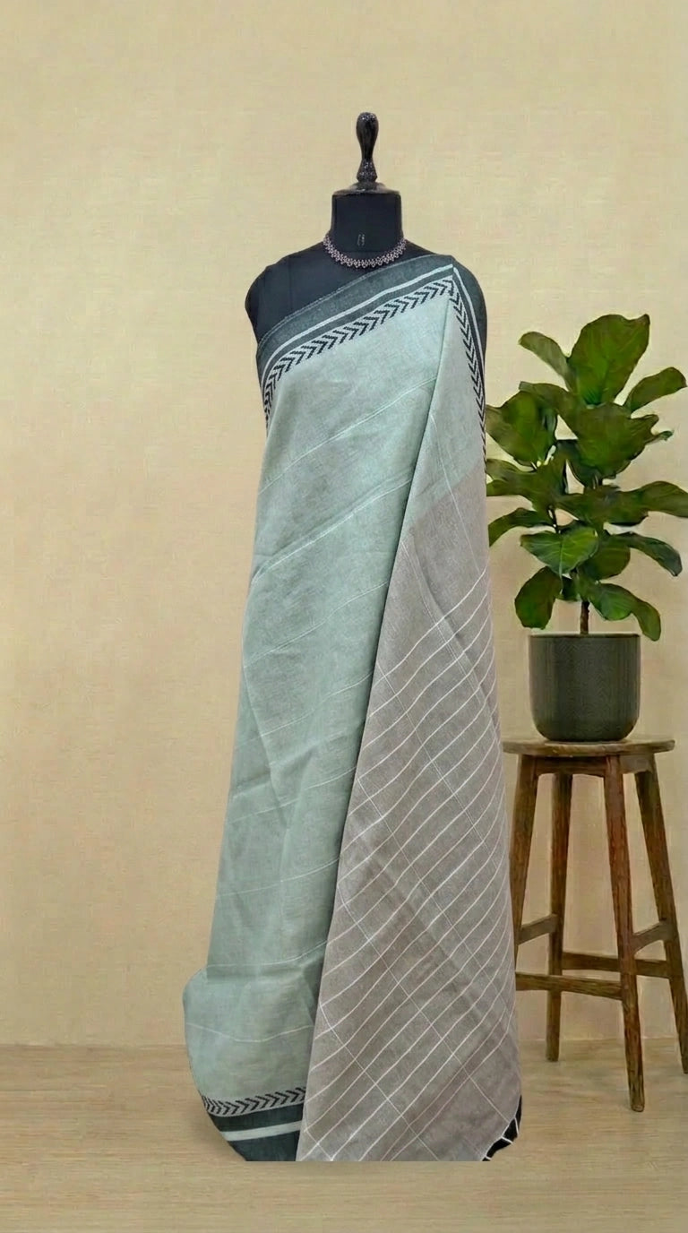 Light Mint Green Pure Linen Saree