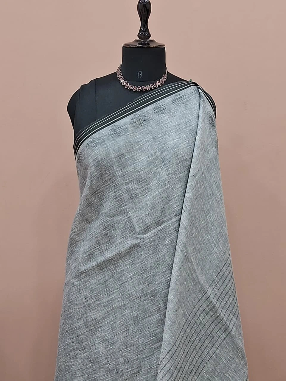 Metal Grey Pure Linen Saree 1