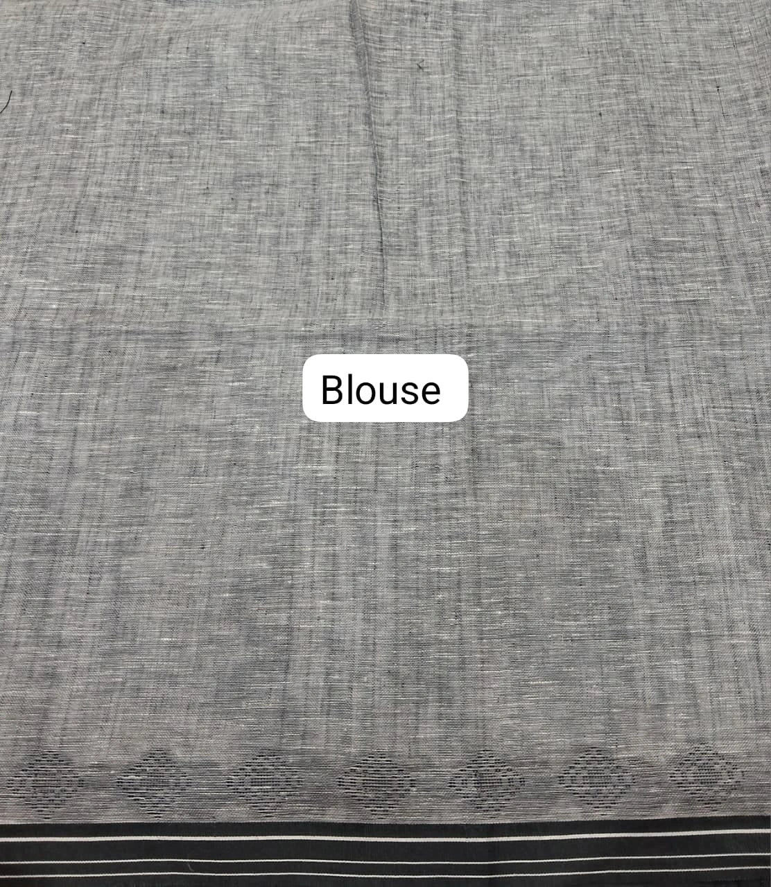 Metal Grey Pure Linen Saree Blouse