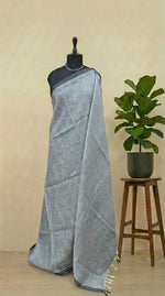 Metal Grey Pure Linen Saree 
