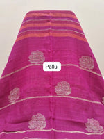 Pink and orange striped pure organic linen saree Pallu